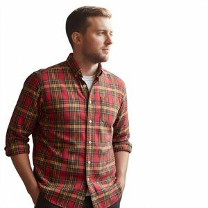 VTG Tommy Hilfiger Red Tartan Plaid Button Down Shirt Size L